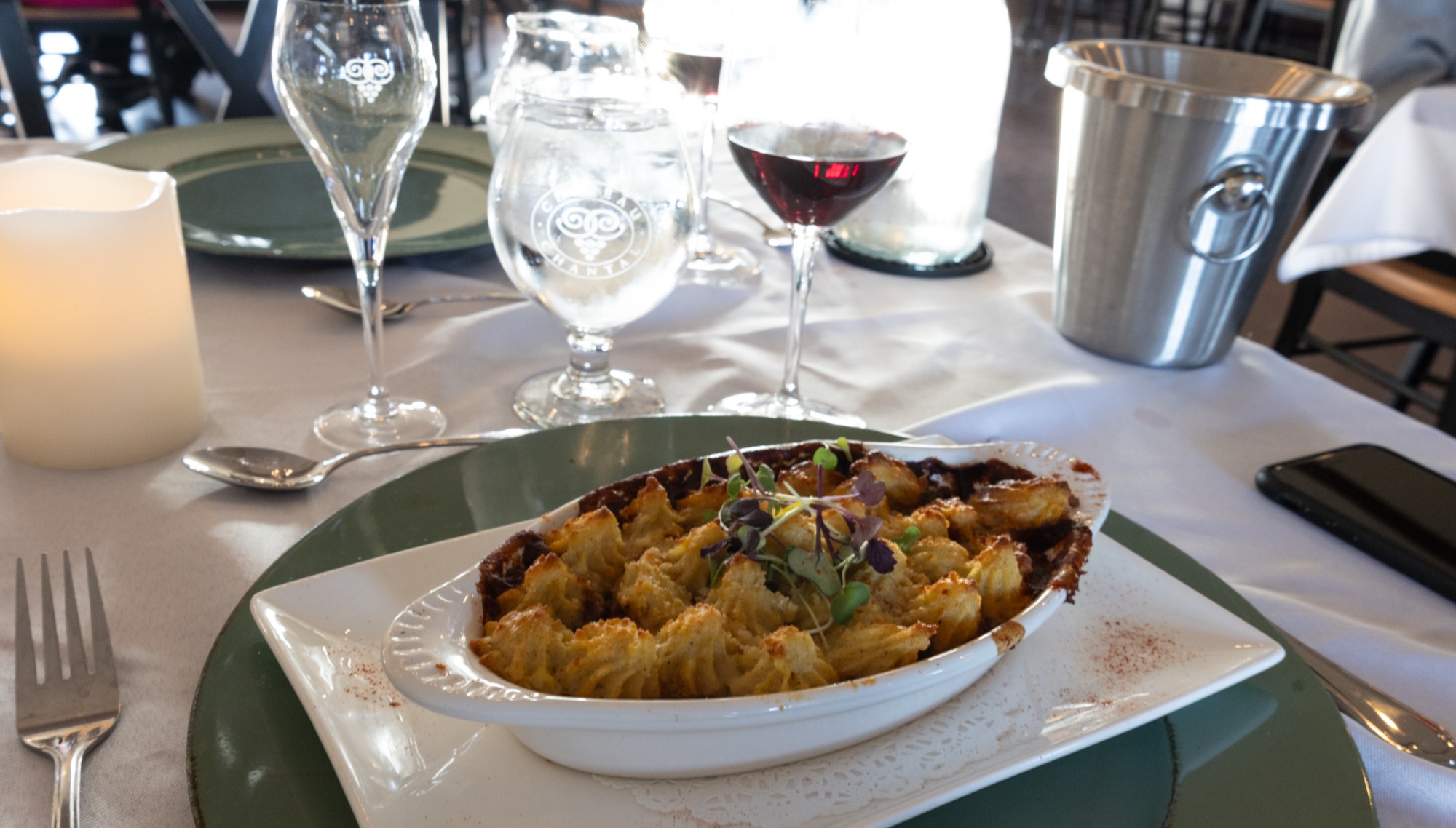 A crafted dish in the Chateau Chantal dining room