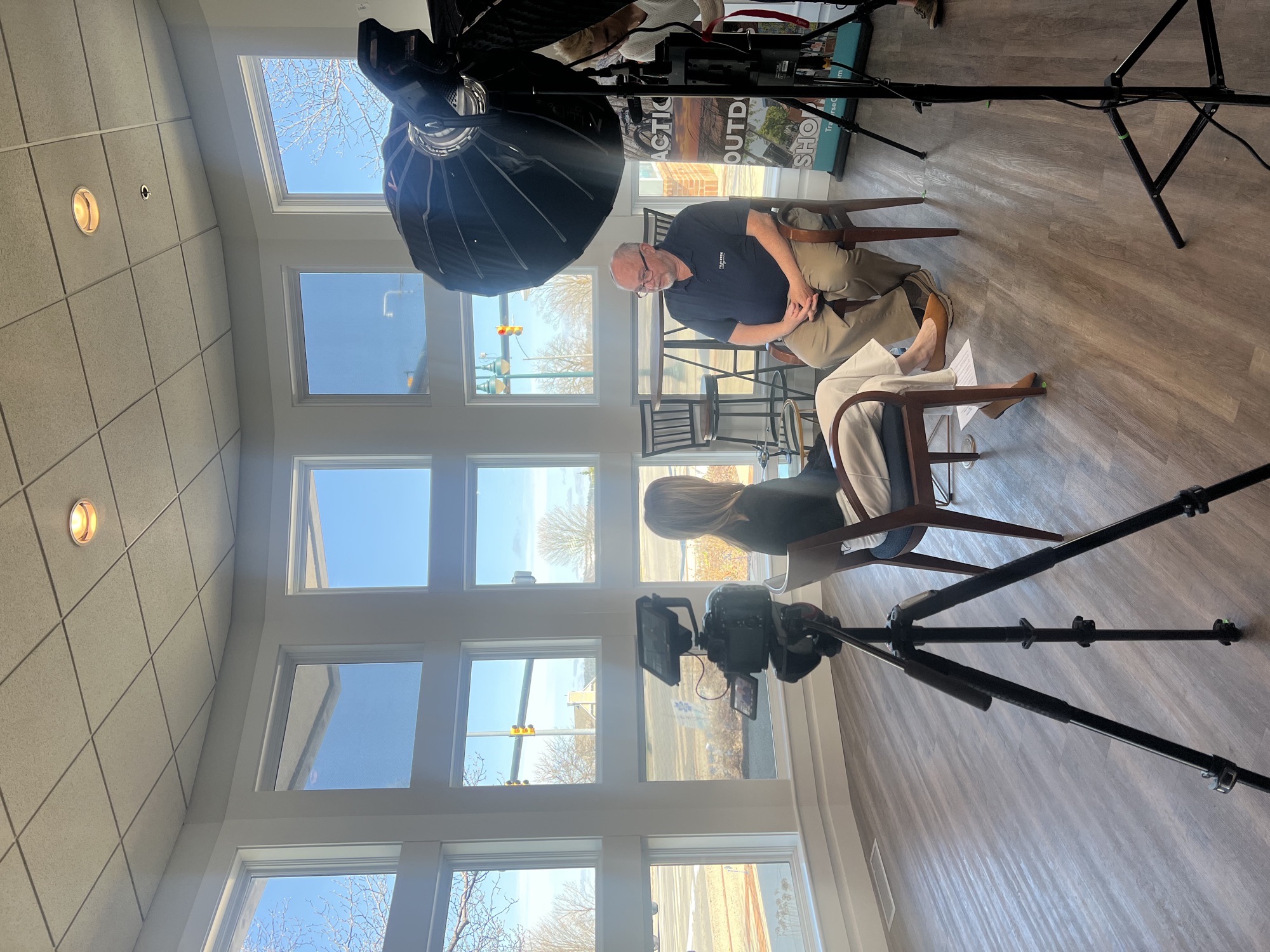 Mike Kent being interviewed on camera for a Traverse City Tourism feature