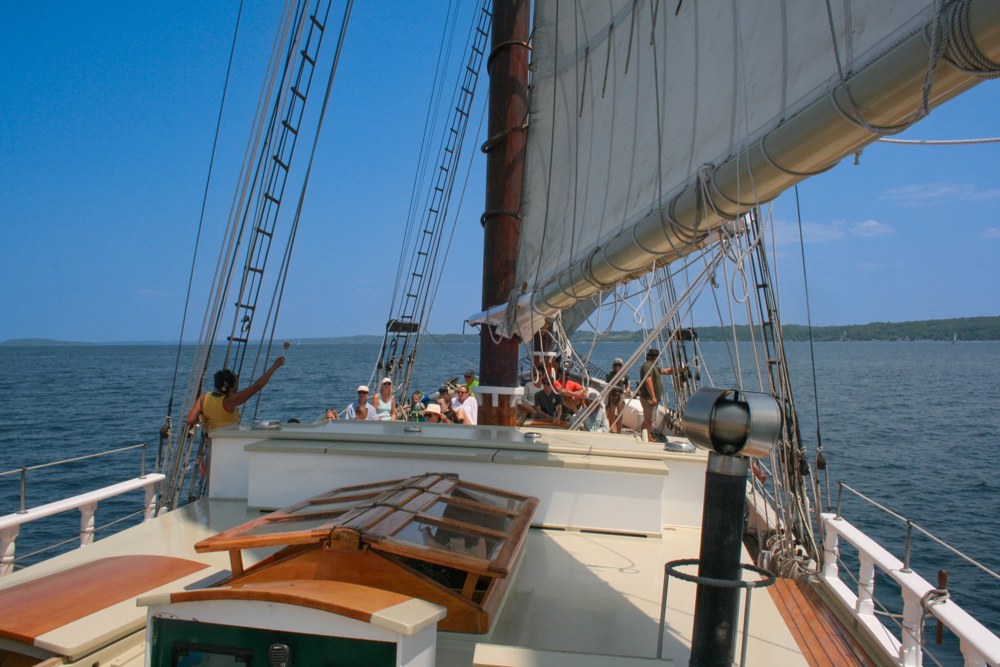 Passengers aboard the tall ship Manitou