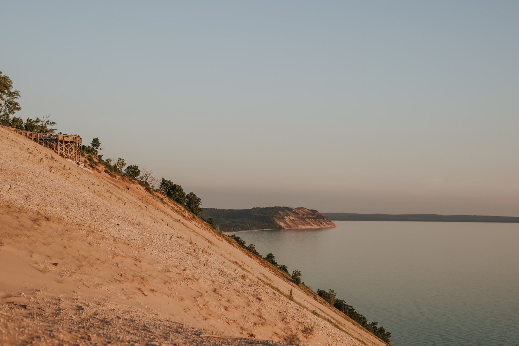 Golden hour sunset over Lake Michigan from Pierce Stocking Scenic Drive